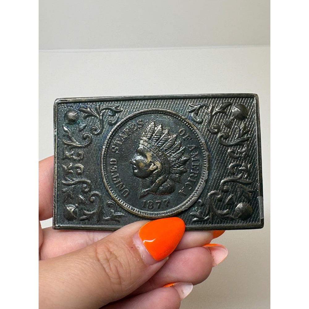 Wyoming Studio Art Works 1877 Indian Head Penny Belt Buckle Bronze Western 1979